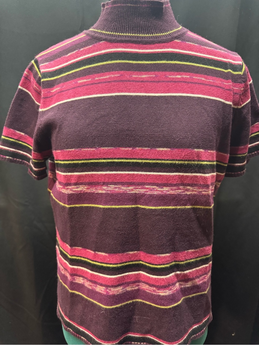 Women’s Short-Sleeve Striped Knit Shirt in Burgundy and Pink